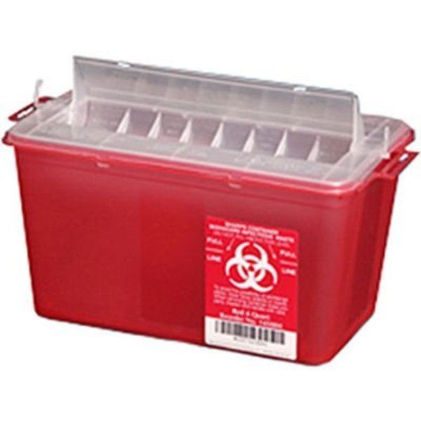 Ppi Plasti-Products 4-Quart Sharps Container, Horizontal Entry, Red, Case of 25 145004